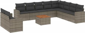 vidaXL Set canapele de grădină cu perne, 11 piese, gri, poliratan