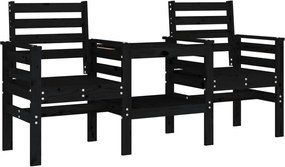 vidaXL Bancă de grădină cu masă 2 locuri, negru, lemn masiv de pin