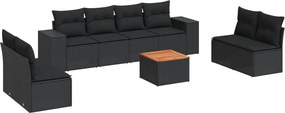 vidaXL Set mobilier de grădină cu perne, 9 piese, negru, poliratan