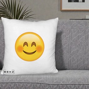 Perna Decorativa Emoji Fericit Roscat, 40x40 cm, Alb Pufos, Husa Detasabila, Perna Inclusa, BEKZ®