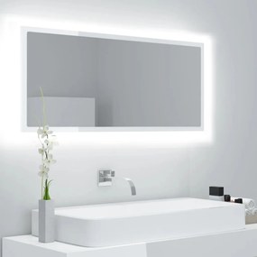 Oglinda de baie cu LED, alb extralucios, 100x8,5x37 cm, acril