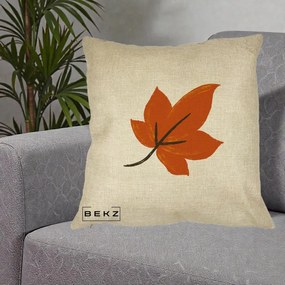 Perna Decorativa Frunza de Toamna Portocalie, 40x40 cm, Crem, Husa Detasabila, Perna Inclusa, BEKZ®