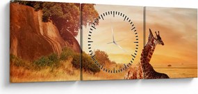 Tablou Girafe în Africa (cu ceas) (90x30 cm)