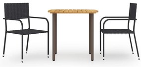 vidaXL Set mobilier de grădină, 3 piese, negru, poliratan