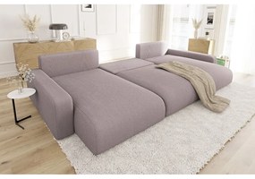 Colțar roz deschis extensibil, cu spațiu de depozitare, cu tapițerie din catifea reiată Sara – Ropez