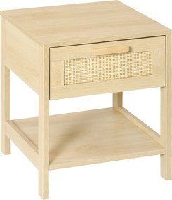 HOMCOM Noptieră Modernă din MDF, Design cu Sertar și Raft pentru Depozitare, 40x40x48 cm, Culoare Lemn Natur | Aosom Romania