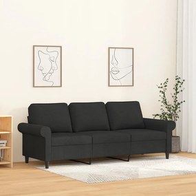 Canapea cu 3 locuri, negru, 180 cm, material textil Negru, 212 x 77 x 80 cm