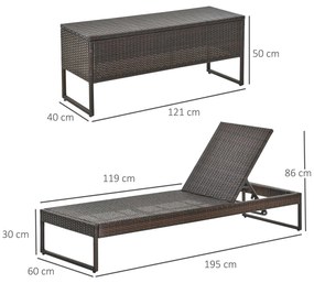 Set Mobilier Gradina Outsunny, PE Ratan 2 Sezlong cu Masa, 60x195x86cm Maro | Aosom Romania