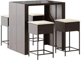 vidaXL Set mobilier bar de grădină cu perne, 5 piese, maro, poliratan