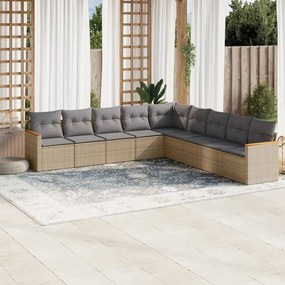 vidaXL Set canapele de grădină, 9 piese, cu perne, bej, poliratan