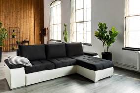 Coltar Extensibil LORELLA, sezlong interschimbabil, 295x170x95 cm, Negru/Alb