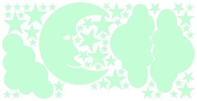 Autocolant fosforescent pentru perete Ambiance Moon and Clouds