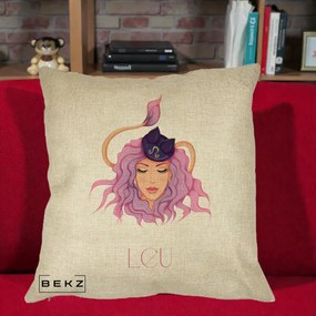 Perna Personalizata Zodie Leu, 40x40 cm, Crem, Husa Detasabila, Perna Inclusa, BEKZ®