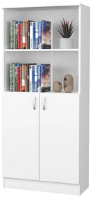Biblioteca Flint cu 3 rafturi si usi, din PAL, Alba, 70 x 32 x 159 cm