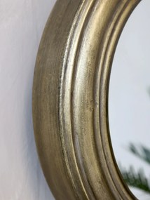 Oglindă decorativă rotundă, din alamă antichizată, H35/L42/W9 cm
