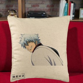 Perna Personalizata Gintama Gintoki Portret cu Zambet, 40x40 cm, Bej, Husa Detasabila, Perna Inclusa, BEKZ®