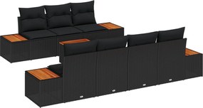vidaXL Set de canapele pentru grădină cu pernă 8 pcs Negru Rattan poli