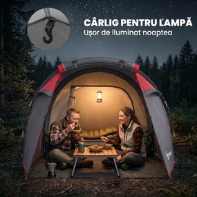 Outsunny Cort pentru Camping 2 Locuri cu Vestibul Mare, Cort Impermeabil Usi cu Fermoar, 426x206x154cm Gri | Aosom Romania
