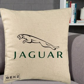 Perna Personalizata cu emblema Jaguar, 40x40 cm, Bej, Husa Detasabila, Perna Inclusa, BEKZ®