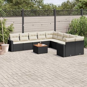 vidaXL Set canapele de grădină cu perne, 11 piese, negru, poliratan