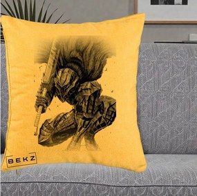 Perna Personalizata Berserk Guts Armor of Darkness Manga, 40x40 cm, Galben, Husa Detasabila, Perna Inclusa, BEKZ®