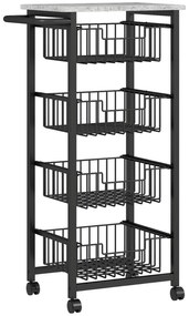 HOMCOM Suport de Bucătărie 4 Nivele Cărucior de Servire pe Roți Cadru Oțel 49,5 x 31 x 91 cm Gri Deschis | Aosom Romania