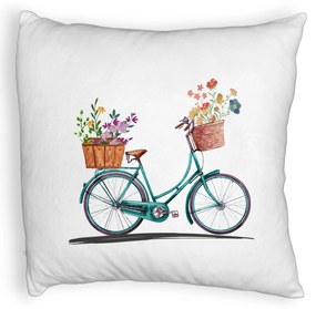 Perna Decorativa Fluffy, Model Bicicleta Floarala, 40x40 cm, Alba, Husa Detasabila, Burduf