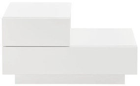 Noptiera asimetrica cu doua sertare 38 x 70 x 35 cm Pal alb lucios