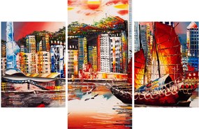 Tablou - Victoria Harbour, Hong Kong, pictură în ulei (90x60 cm)