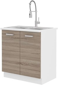 Dulap inferior de bucătărie sub chiuvetă Domton 80 ZL 2F ZB (Alb + Stejar sonoma truflă). 1033020