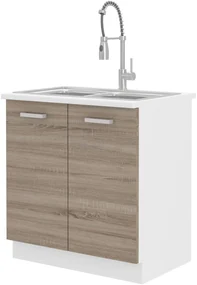 Dulap inferior de bucătărie sub chiuvetă Domton 80 ZL 2F ZB (Alb + Stejar sonoma truflă). 1033020