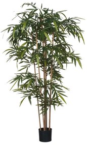 Planta artificiala Bambus, Azay Design, Copac decorativ verde din polipropilena, aspect natural si bogat, in ghiveci negru, tulpini inalte 180 cm