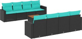 vidaXL Set mobilier de grădină cu perne, 9 piese, negru, poliratan