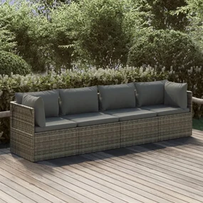 3157366 vidaXL Set mobilier de grădină cu perne, 4 piese, gri, poliratan