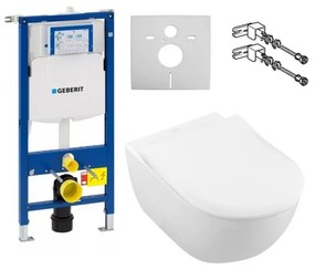 Set vas WC rimless suspendat, Villeroy&amp;Boch Subway 2.0, cu capac inchidere lenta si rezervor Geberit Duofix Sigma UP320