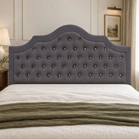 Pat tapițat Chesterfield din catifea Imperio Deluxe 160×200 cm, gri închis, cu ladă de depozitare