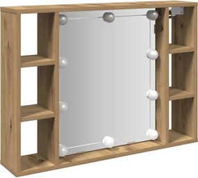 vidaXL Dulap cu oglindă și LED stejar artizanal 76x15x55 cm, lemn