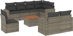 vidaXL Set canapele de grădină, 9 piese, cu perne, gri, poliratan