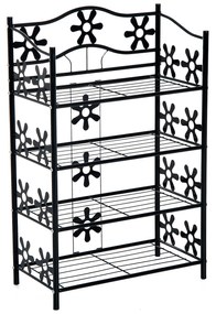 HOMCOM Raft pentru pantofi, raft pentru plante, suport flori, etajeră, suport, 4 niveluri, metal, 59,5 x 30 x 92 cm, Negru | Aosom Romania