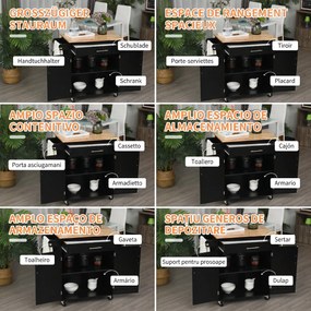 HOMCOM Cărucior de Bucătărie cu Sertar și Dulap cu 2 Uși, Insulă de Bucătărie cu roți și bară laterală, 83x45x91.5 cm, Negru | Aosom Romania