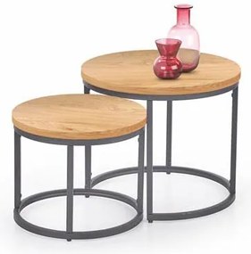 Set 2 buc. masă de cafea metalică Owen (Stejar auriu + Negru). 1048670