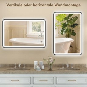 HOMCOM Oglindă de baie LED 90 x 60 cm, lumini, 3 culori, reglabilă, funcție memorie, orizontală și verticală, negru | Aosom Romania