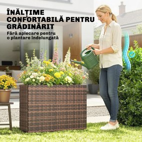 Outsunny Strat Înălțat pentru Grădină 45L din Ratan, cu Orificii de Drenaj și Picioare Reglabile, Maro | Aosom Romania