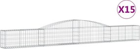 vidaXL Coșuri gabion arcuite 15 buc, 400x30x40/60 cm, fier galvanizat