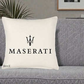 Perna Personalizata cu emblema Maserati, 40x40 cm, Crem Reliefat, Husa Detasabila, Perna Inclusa, BEKZ®