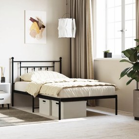 vidaXL Cadru de pat din metal cu tăblie, negru, 107x203 cm