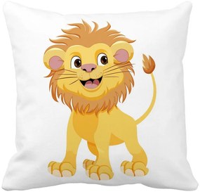 Perna Decorativa Patrata copii Little Lion, 40x40 cm, Alba, Mata, Husa Detasabila, Burduf