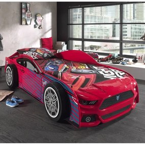 Pat Mașină PANTHER POWER pentru Copii, 90x200 cm, Roșu cu Albastru (MDF) – Auto – Vipack