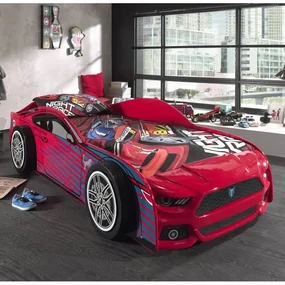 Pat Mașină PANTHER POWER pentru Copii, 90x200 cm, Roșu cu Albastru (MDF) – Auto – Vipack