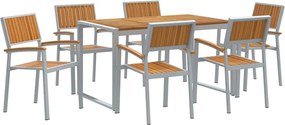 vidaXL Set de masă pentru grădină 7 pcs Gri Lemn Solid de Acacia